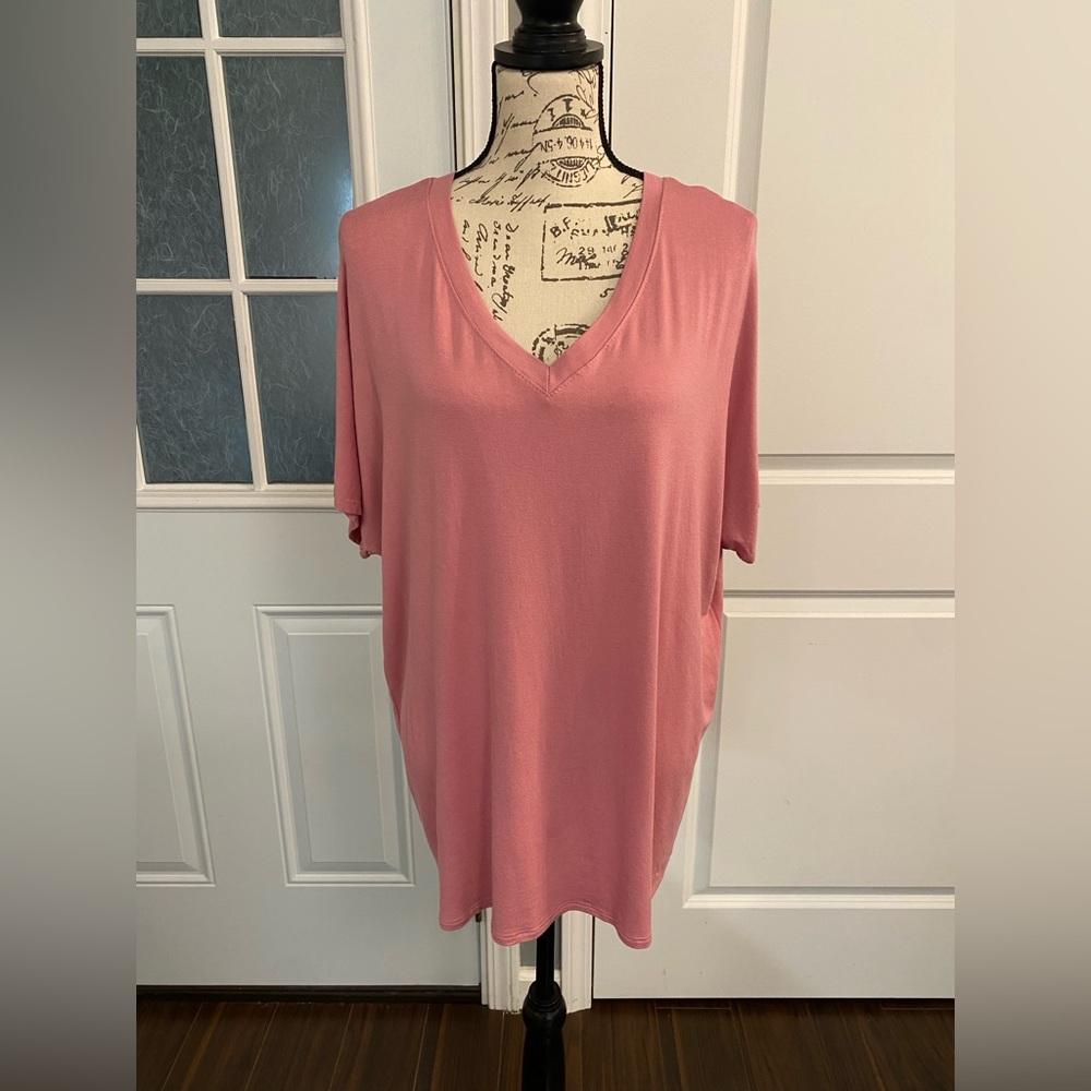 Celeste Coral Pink V-Neck Bat Wing Sleeve‎ T-shirt Cover-up  Size Large/L B